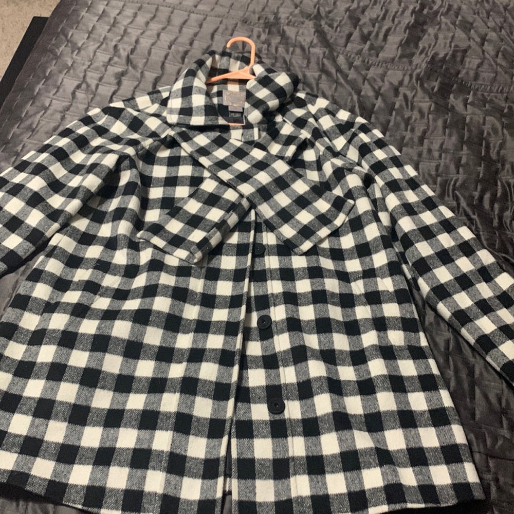Plaid peacoat with tie at top